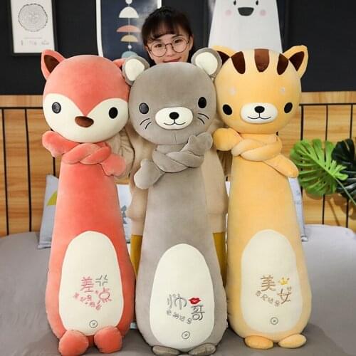 55cm-110cm Cute Long Animals Cats Foxes Mouse Plush Toys Soft Stuffed Cartoon Doll House Decor Kids Girlfriend Birthday Gift