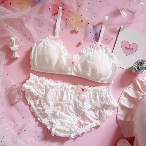 Cute Japanese Style Bra & Panties Set Wirefree Soft Underwear Sleep Intimates Set Sweet Kawaii Lolita Butterfly