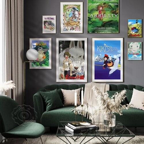 Miyazaki Hayao Anime Movie Poster Spirited Away Totoro Ponyo Japanese Cartoon Wall Art Pictures Wall Stickers Home Decor Gift