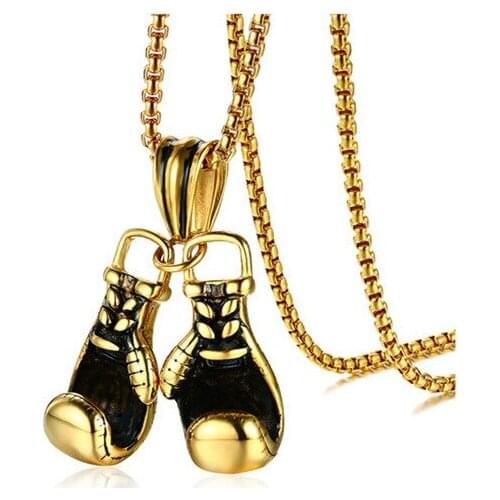 Fashion Titanium Steel Pendant Necklace Men Double Boxing Gloves Personalized Sweater Chain Fitness Hip Hop Jewelry Accessorie
