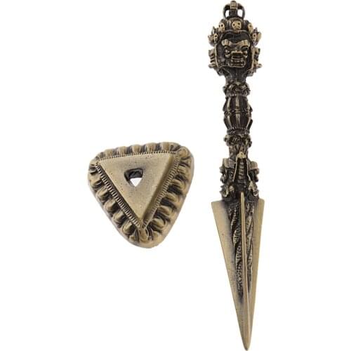 Faced Dark Phurba - 7 inch Mahakala Tibetan Nepal Vajra Deity Dagger Tibetan Buddhism Swastika Kila Phurpa - Brass Made