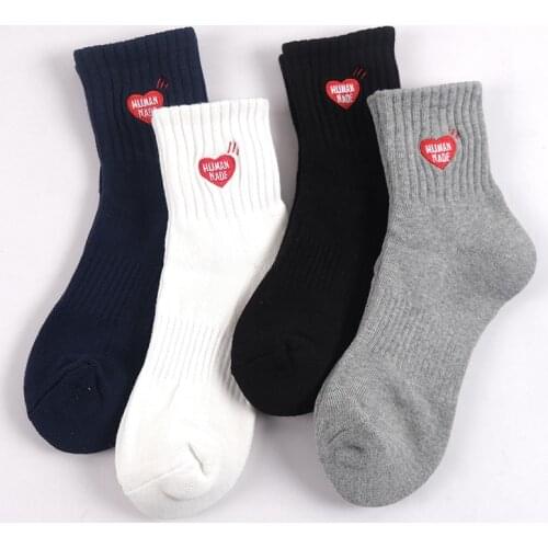 4Pairs Street Brand Little Red Love Heart Embroidery Low Top Ankle Short Tube Socks Human Men Women Black Navy White Gray Made