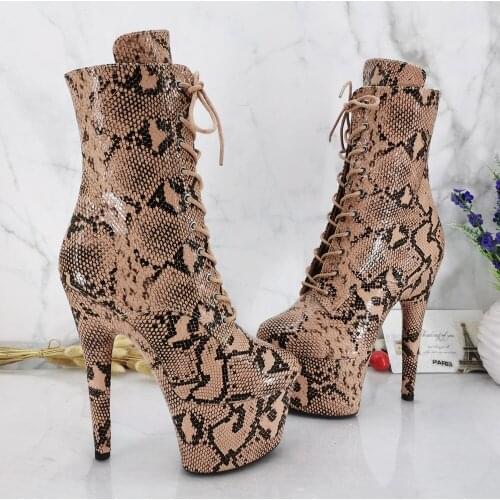 Leecabe Brown snake PU Upper 17CM/7inches Pole dancing shoes High Heel platform Pole Dance boot
