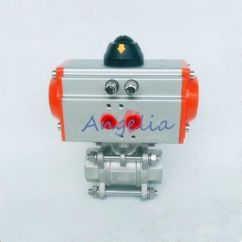 2" NPT DN50 Stainless Steel 304 Three-piece type Pneumatic Ball Valve Double Acting PTFE Seal Water Air Oil