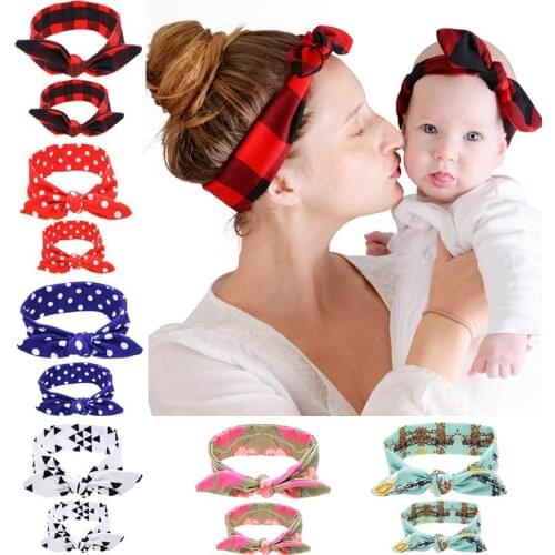 2pc/set Rabbit Ear Hair Band Mom Baby Printed Headbands Family Matching Headdress Women Bay Girls Hat Accessories Hair Hoop