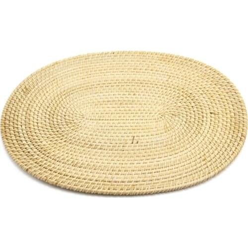 Handmade Rattan Weaving Placemat Round Tea Cup Mat Heat Insulation Pot Holder Mug Coaster Coffee Drink Table Saucer Mat