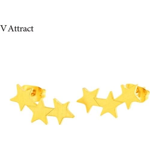 V Attract 2018 Boho Jewelry Stainless Steel Unique 3 Stars Statement Stud Earrings Rose Gold Mujer Oorbellen Voor Vrouwen