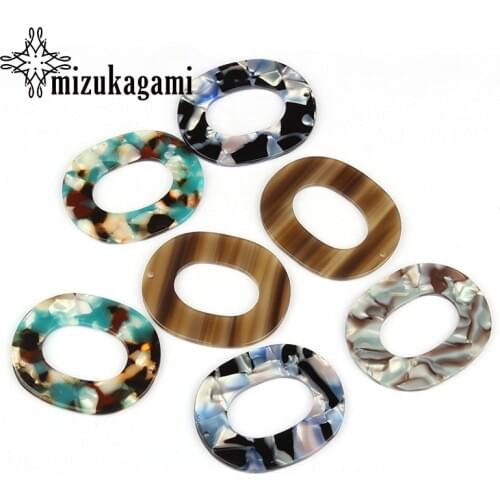 50*41mm 6pcs/lot Acetic Acid Resin Charms Pendant Hollow Oval Shape Charms Pendant For DIY Jewelry Earrings Making Accessories