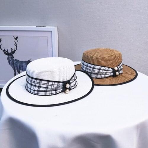 New Women Summer Wide Brim Flat Sun Shade Jazz Fedora Hat Elegance Lady Solid Silk Ribbon Outdoor Travel Beach Straw Hat