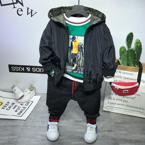 2 3 4 5 6 7 Years Baby Boys Sports Suits Fashion Hooded Jacket Coats+Sweatshirt+pants 3pcs Thick Suits Baby Jackets Kids Sets