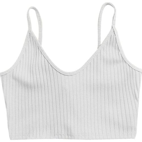 V-Neck sleeveless knitting sling Tank Tops Solid Color Ribbed Spaghetti StrapsBackless Crop Tops for 2021 Summer Girls 5 Colors