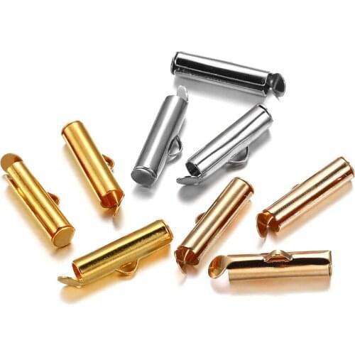 50-30Pcs/Lot 10-40mm Clasp Tubes Slider End Caps Crimp End Beads For DIY Jewelry Making Findings Accessories Supplies Wholesale