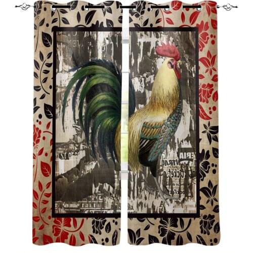 Farm Rooster Pattern Retro Shabby Walls Blackout Curtains For Living Room Bedroom Printed Window Treatment Drapes Home Decor