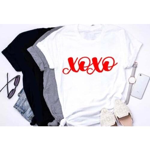Valentines Day XOXO T-Shirt Casual Lover XOXO Red Letter Tee Women Graphic Casual Slogan Grunge Tops White Cotton Camisetas
