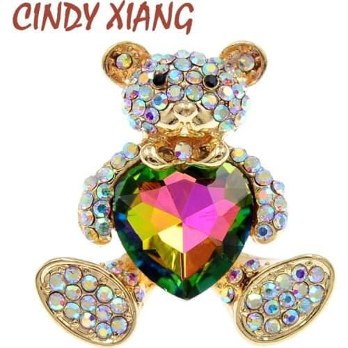 CINDY XIANG Rhinestine Heart Bear Brooches For Women Cute Animal Design Brooch Pin Fashion Jewelry New Arrival 2021 2 colors