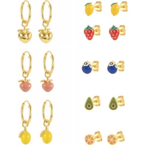 CANNER Real 925 Sterling Silver Aretes Summer Fruit Earrings For Women Strawberry Pineapple Huggie Pendientes Plata 925 Jewelry