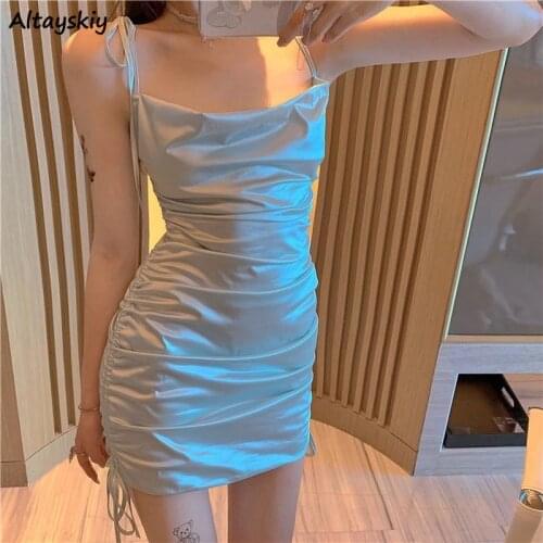 Sleeveless Dress Women Shiriing Solid Slim Party Sexy Design Korean Style Simple High Quality Fashion Leisure Female Ins Chic