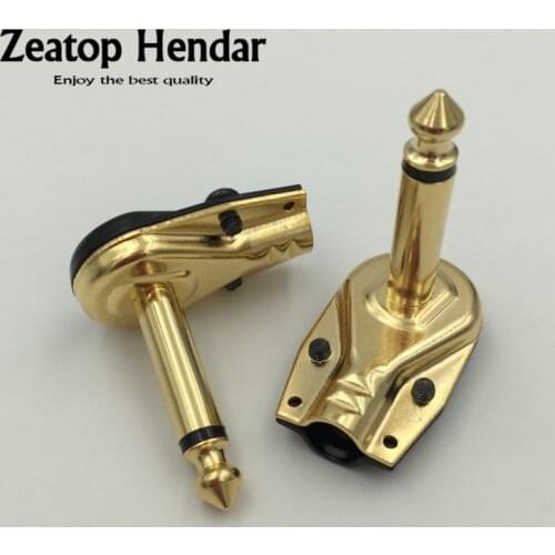1Pcs Brass Gold Plated 6.35 mm 2Pole Mono Jack Right Angle L Type Plug 6.35mm Speaker Audio Guitar Phono Pancake 1/4 Connector