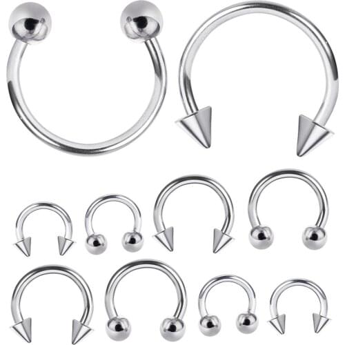 10pcs Horseshoe Stainless Steel Nose Piercing Ring Lip Ear Nipple Helix Rings Unisex Cartilage Tragus Body Piercing Jewelry