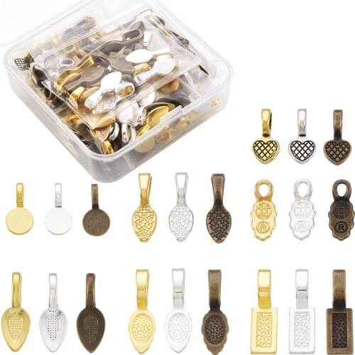 126pcs/box Alloy Heart Leaf Round Flat Pad Glue on Bails Earring Bail Cabochon Tiles Pendant Setting Jewelry Making DIY Findings