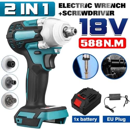 2 In1 18V 588N.m. Li-Ion Brushless Cordless 1/4'' Electric Screwdriver 1/2''Electric Wrench Combine Fit For Makita 300Battery