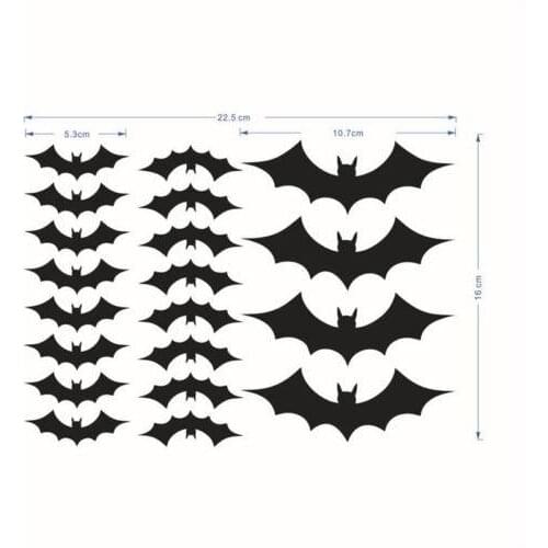 20PCS Home Halloween Decoration Waterproof Removable Diy Black Horrible PVC Bat Wall Decals Stickers