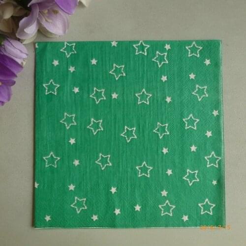 20 Vintage table Napkin paper tissue green white star decoupage wedding birthday Christmas party serviettes dinner decor towel