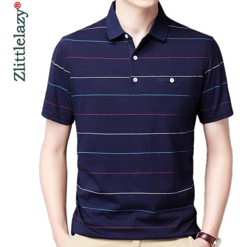 2021 Pocket Short Sleeve Polo Tee Shirt Men Casual Striped Mens Clothing Polos Shirts Mens Fashion Slim Fit Poloshirt Tops 3095