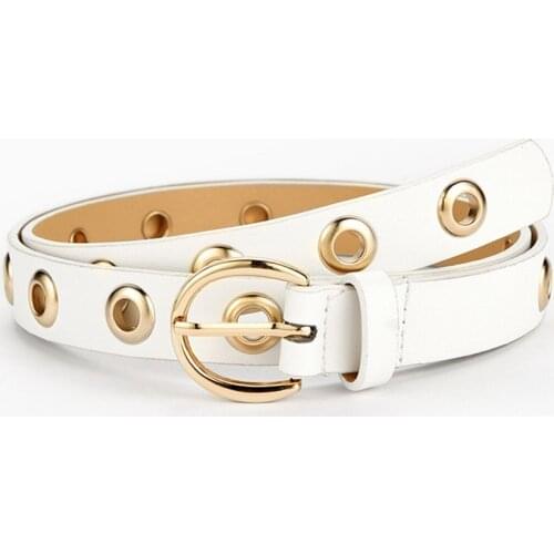 2021 Fashion Belt Vintage Lady Girl Metal Boho Leather Personality Eyelet Grommet Waistband Female Black Red White QZ0298