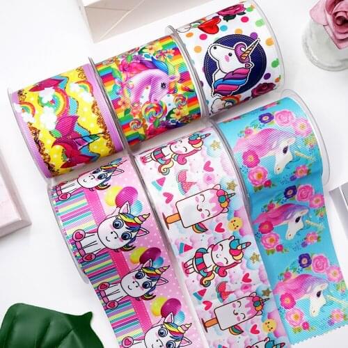 DIY Cartoon Unicorn Printed Grosgrain Ribbon For Craft Supplies Sewing Accessories 5 Yards. 23493