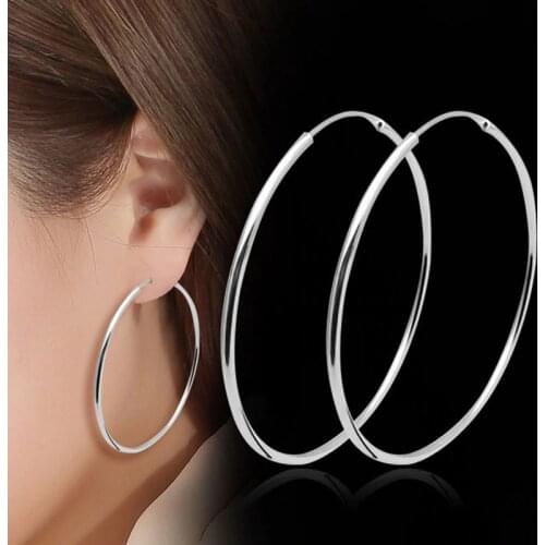 BLIJERY Fashion Trendy Silver Color Big Hoop Earrings For Women Brincos Smooth Round Circle Earrings Temperament Jewelry Gift