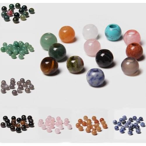 10pcs/lot Natural big hole stone beads gem stone ball beads charm pendant for jewelry making bracelet necklace earring hole 5mm
