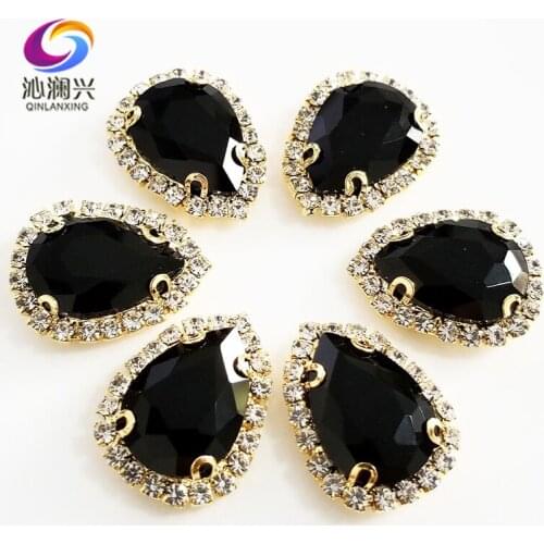 Black Golden bottom Top grade Glass Crystal buckle,Drop shape sew on rhinestones,Diy wedding decoration 10pcs/pack SWSK02