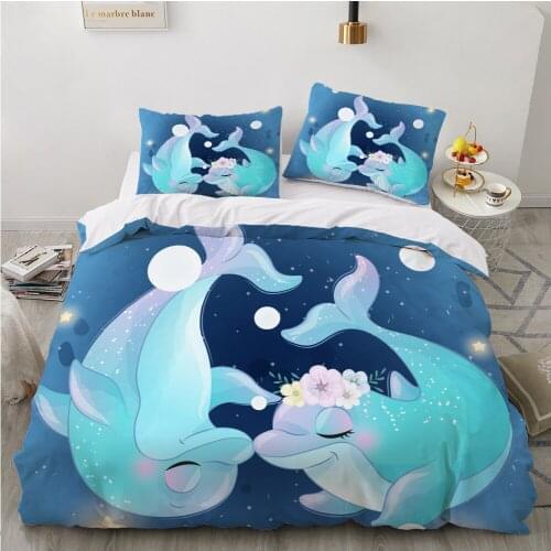 Kids Bedding Set for baby cartoon duvet cover set for home bed linen pillowcase family sets Euro 150*200 dolphin drop shipping