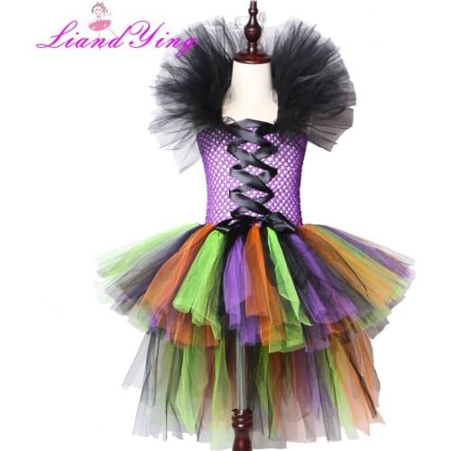 Kids Halloween Party Dresses With Train Fairy Children Cosplay Witch Costumes for Girls Kids Fancy Party Dress