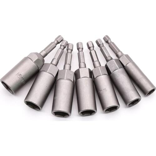 Extra Deep Nut Driver 1/4" 6.35mm Hex Shank Socket Driver Drill Bit Metric 6 7 8 9 10 11 12 13 14 15 16 17 18 19mm Length 80mm