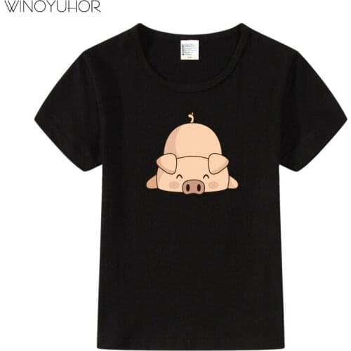 New Summer Girls Boys Cartoon TShirt Cute Sleep Pig Print Short Sleeve T-shirt Kids Childrens Clothes Casual Tops Tee