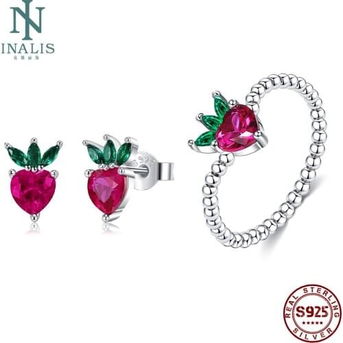 INALIS Fruits Series Jewelry Sets For Women 925 Sterling Silver Lovely Little Strawberry Zircon Jewelry Girlfriend Gifts Jewelry
