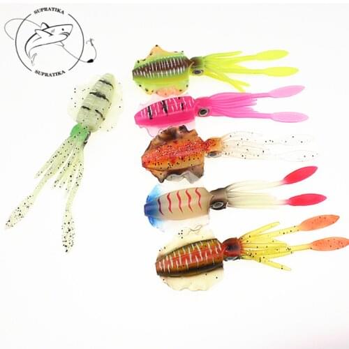 Artificial Luminous Squid Plastic Soft Lure With Sharp Hook Swimbait Wobblers Bionic Bait 6Colors 20g/15cm 3D Simulation Eyes
