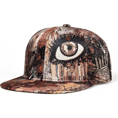 Hip Hop Cap Baseball Hat Snapback Hat Female 3D Graffiti Flat Brim Hip Hop Hat Mens Hat Big Eye Pattern Bucket Hat 2021