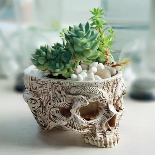 Creative Resin Vase Desktop Plant Container Standing Skeleton Head Shaped Art Creative Decorative Flower Pot]