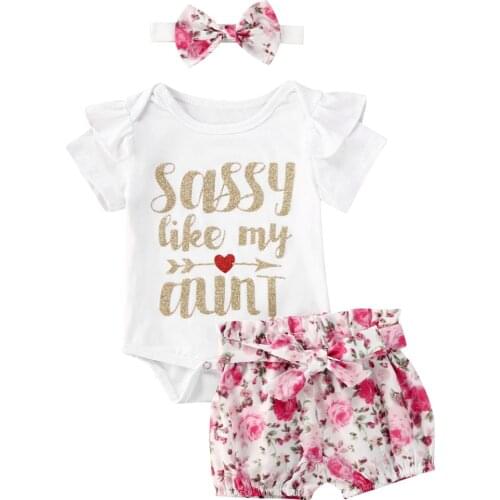 Pudcoco Fast Shipping 0-24M Summer Toddler Baby Girls Clothing Short Sleeve Letter Romper Top Floral Print Shorts Vetement Set