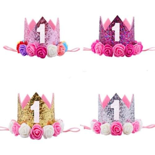 Cute Newborn Baby Girl Birthday Party Hat Flower Princess Crown Headband Gift Party Hats