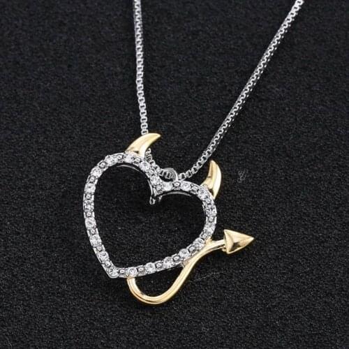 Cute Crystals Inlaid Love Heart Accent Devil Heart Pendant Necklaces Fashion Jewelry for Women