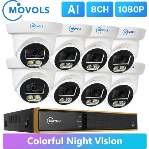 Movols 1080P Colorful Night Vision Surveillance System Waterproof Outdoor CCTV Kit 8CH DVR Full Time Colour Security Camera Set