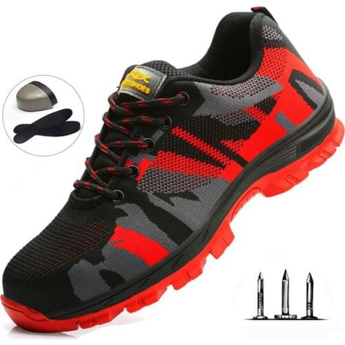 Mens Flying Woven Breathable Sports Shoes Outdoor Training Shoes Labor Insurance Shoes Anti-puncture Puncture Safety Shoes Men