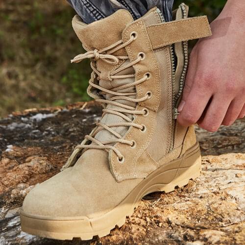 Men Tactical Army Boots Military Desert Breathable Zipper Ankle Shoes Climbing Sport Shoes High Top Men Outdoor Hiking Boots