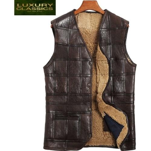 Men Genuine Leather Vest 100%Wool Fur Liner Short Coat Winter Jacket Sheepskin Vests Plus Size Chalecos Para Hombre 802