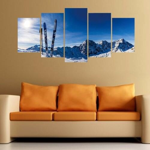 5pcs/set Combination Ski 3D DIY Wall Stickers Home Decor Living Room Snow Landscape Poster Self-adhesive PVC Art Mural Decals