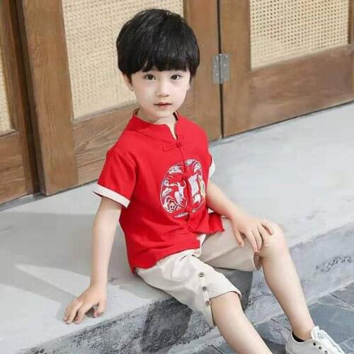 Chinese Traditional Style Baby Boy Clothes Tops+Pants 2Pcs Summer Children Clothing Set Fashion Kids Cotton Baby Boys Outfit